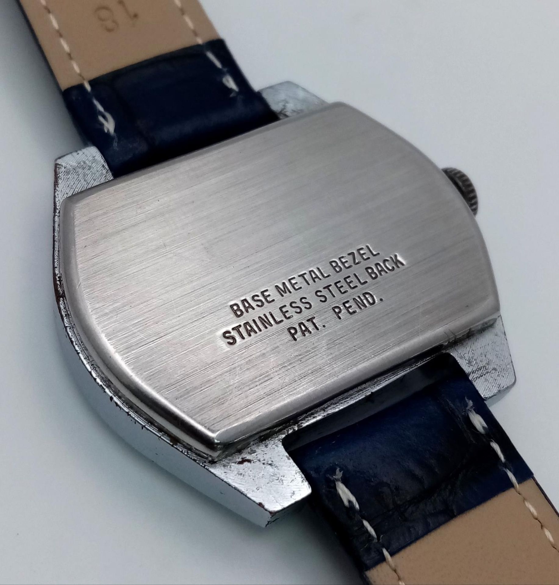 A Vintage Ingersoll Jump Watch. Blue leather strap. Stainless steel case - 38mm. Metallic grey - Bild 3 aus 6