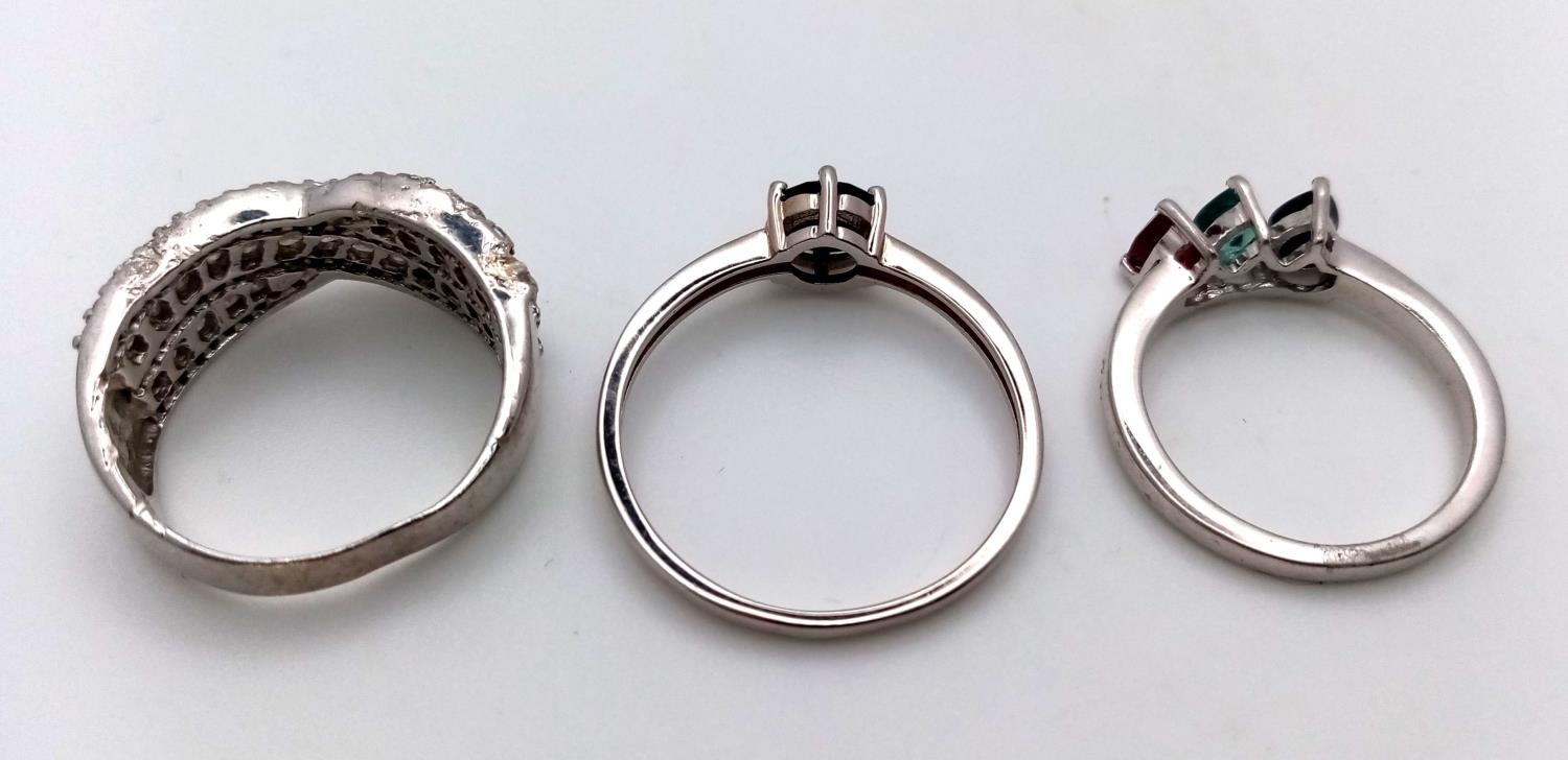 Three 925 Silver Different Style Stone Set Rings. Sizes: 2 X N and V. - Image 3 of 4