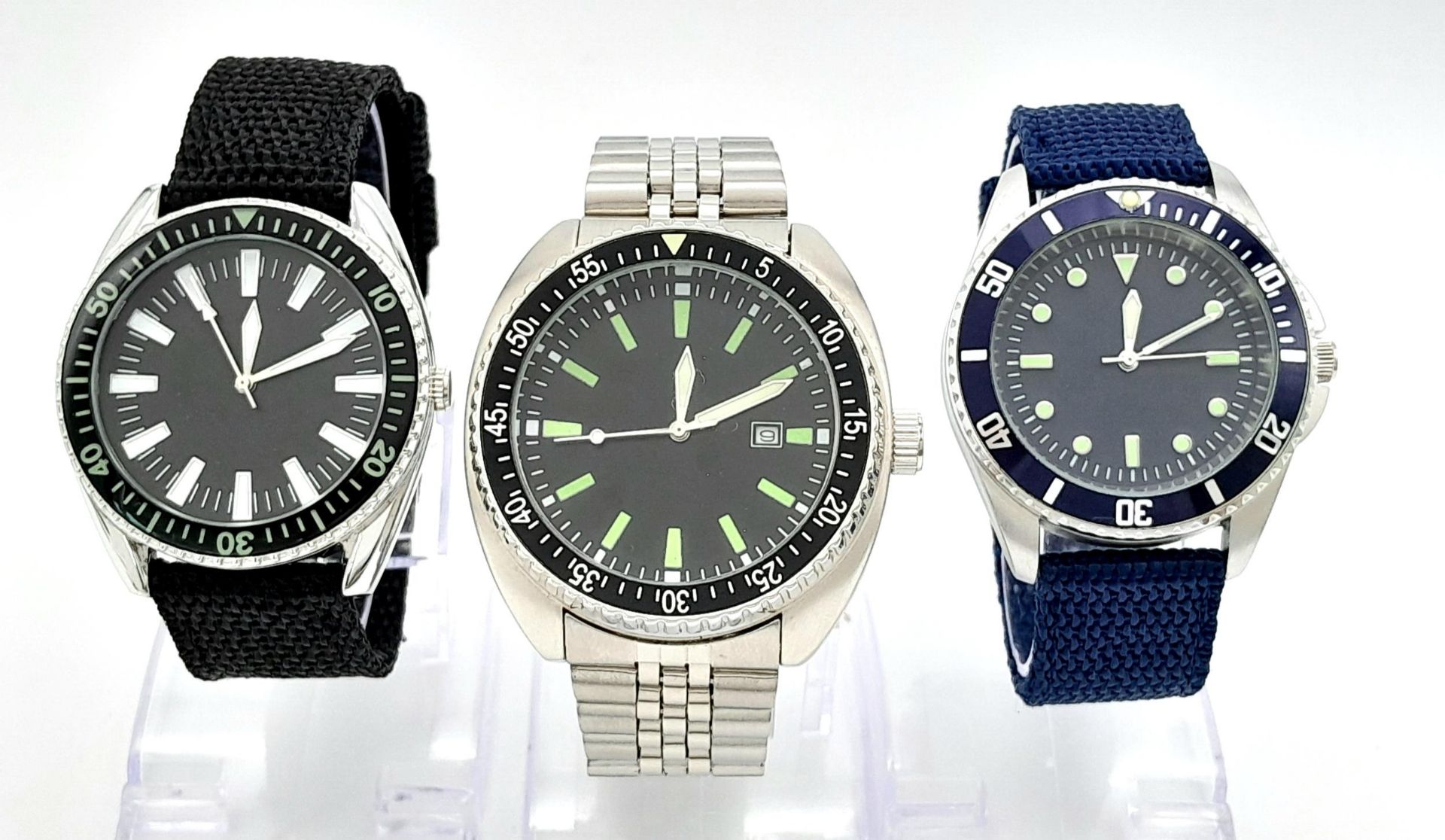 Three Unworn Military Homage Watches Comprising; 1) A British Special Forces Design (SBS) Divers