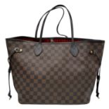 A Louis Vuitton Neverfull Damier Ebene Bag. Coated canvas exterior with leather trim, gold-toned