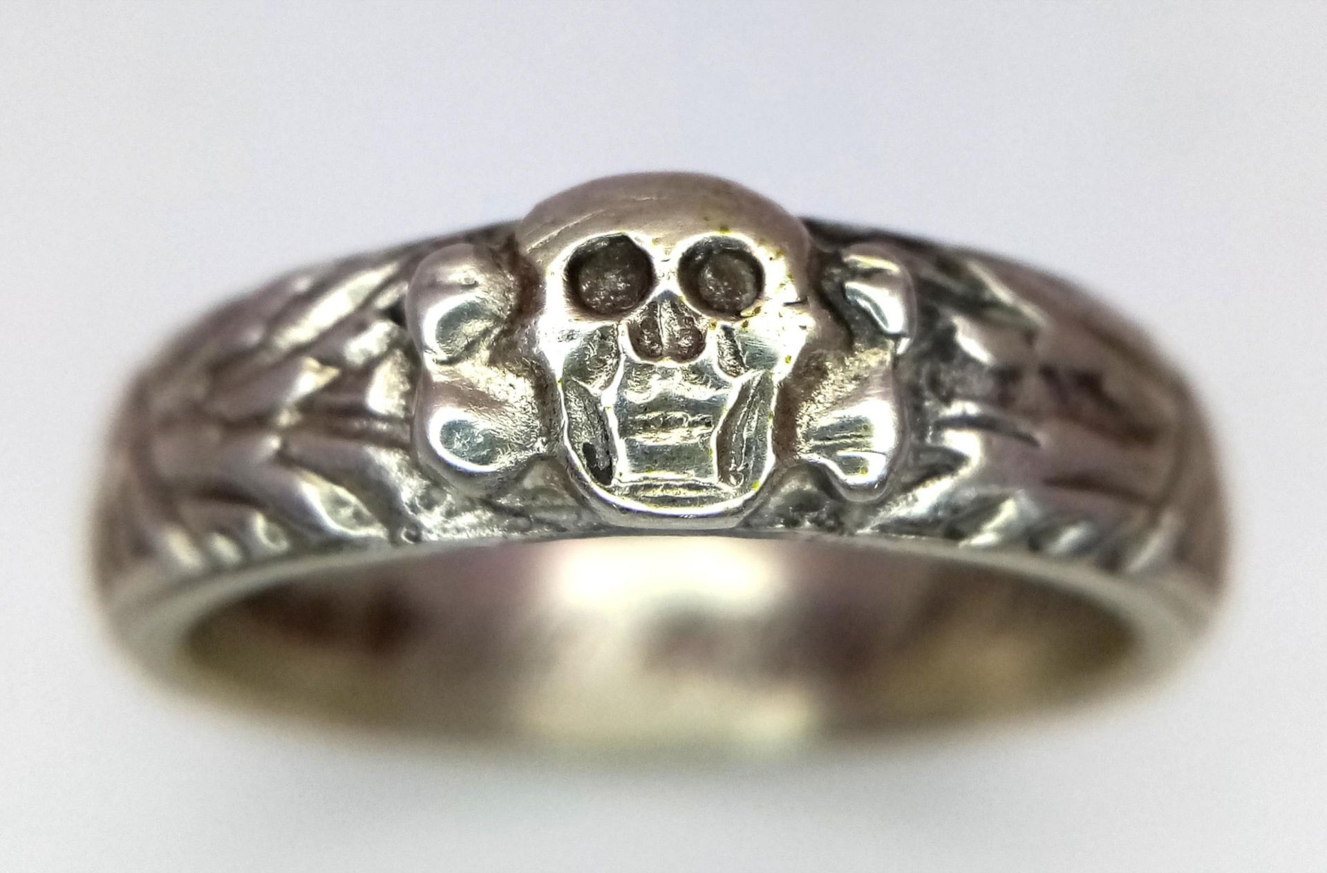 Re-enactors Silver SS Honour Ring. UK Size: V.5 US Size: V. Complete with Himmler Signature inside.