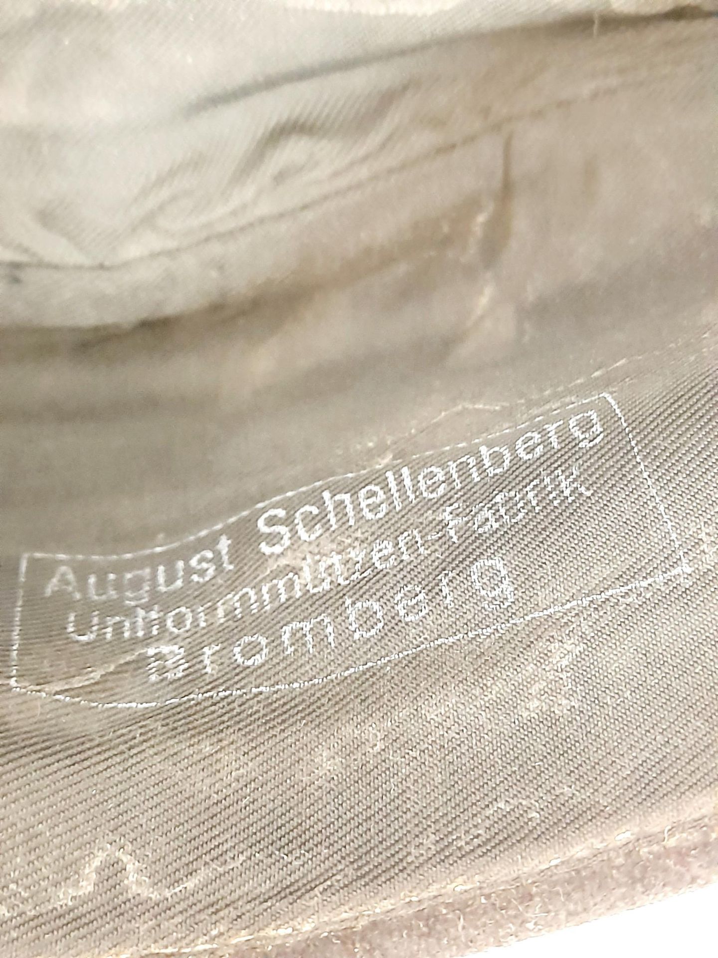 WW2 German Panzer Crew (pink soutache) Overseas Side Cap. Makers stamped “August Schellenberg” - Bild 6 aus 7