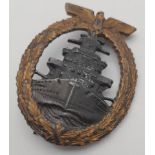 WW2 German Kriegsmarine High Seas Fleet Badge. Maker :Adolf Scholze, Grünwald.