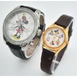 Two Quartz Disney Watches - 39mm and 26mm cases. In working order.