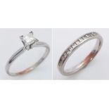 Two Different Style 14K White Gold Diamond Rings - Diamond solitaire - size N - 0.50ct princess cut.