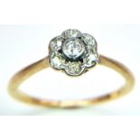 An Antique 18K Yellow Gold Old Cut Diamond Cluster Ring. Size N, 2.05g total weight.
