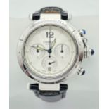 An Automatic Cartier Pasha 2113 Chronograph Gents Watch. Black leather Cartier strap. Stainless