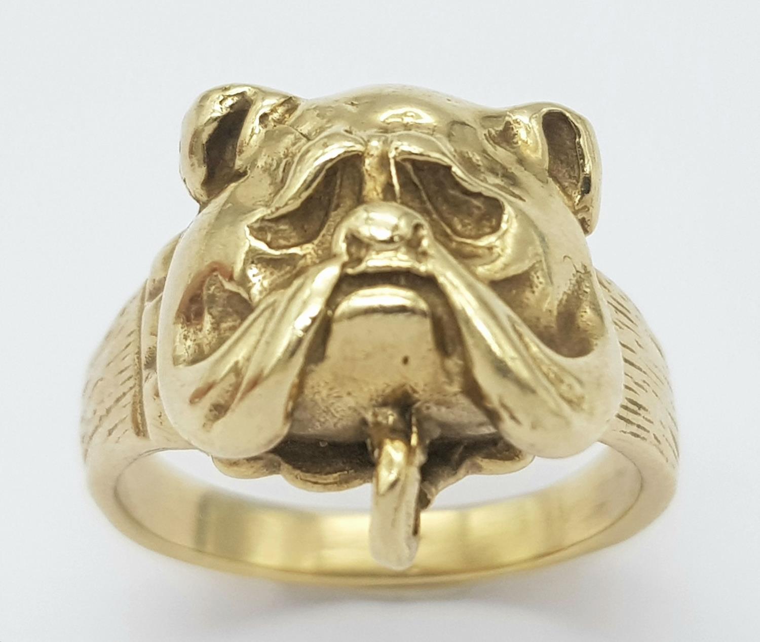 A 9K YELLOW GOLD BULLDOG RING 8G SIZE P SC 9060 - Image 2 of 5