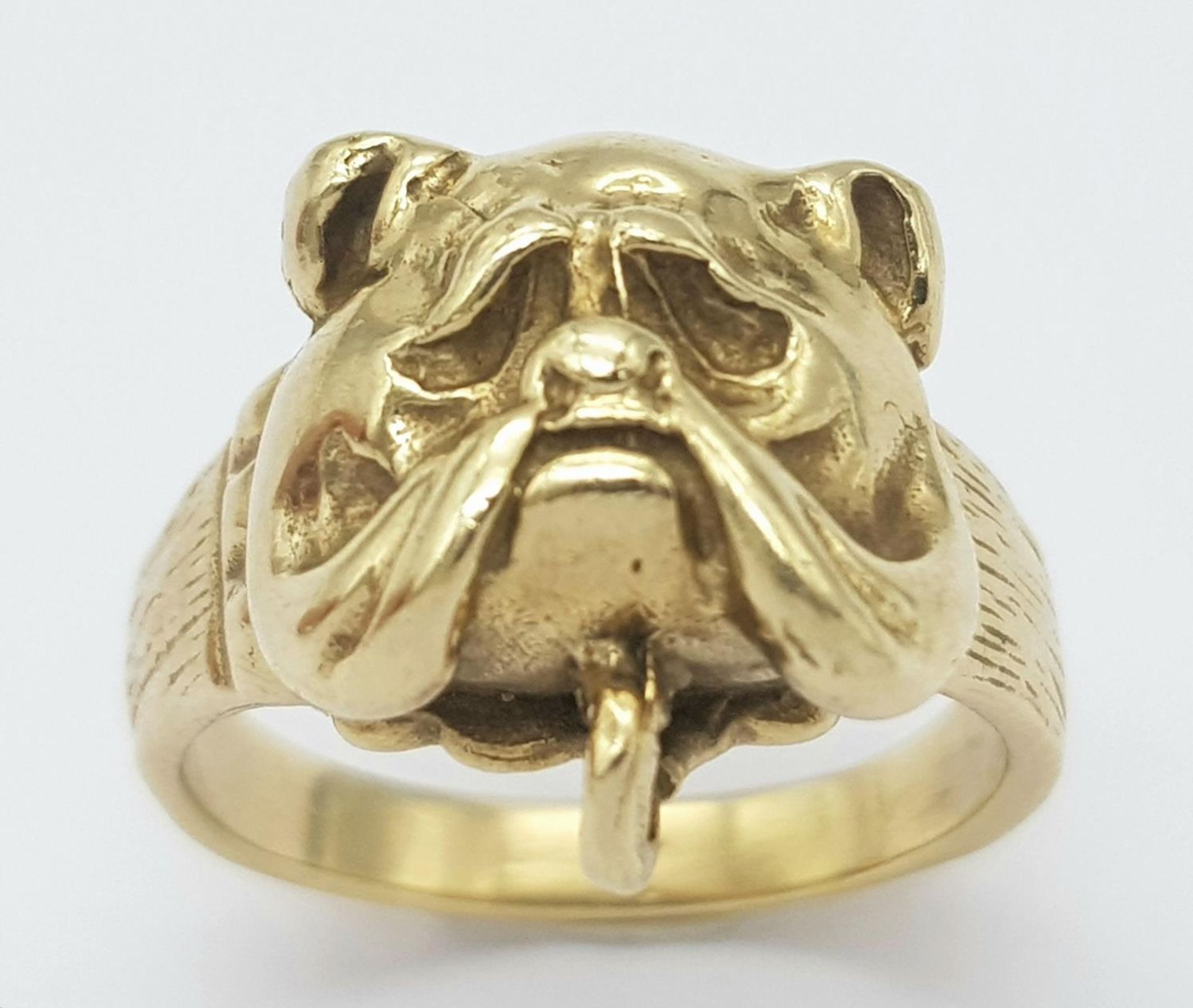 A 9K YELLOW GOLD BULLDOG RING 8G SIZE P SC 9060 - Bild 2 aus 5