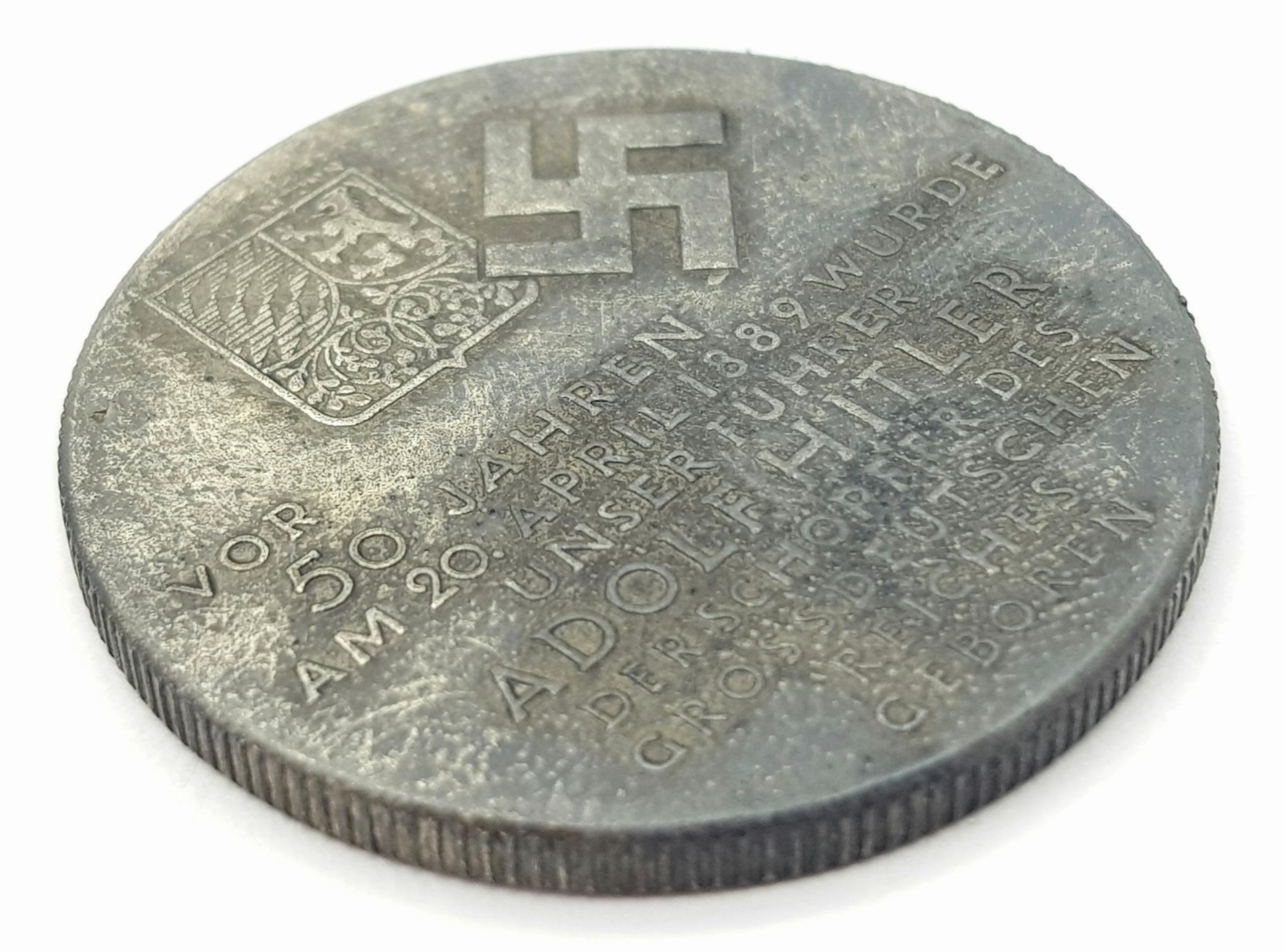 3rd Reich Memorial Token for Hitlers 50th Birthday. - Image 2 of 5