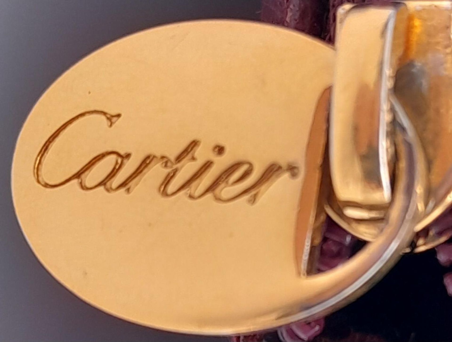 A Vintage Cartier Burgundy Pouch. Leather exterior with zip top closure. Burgundy canvas interior. - Image 6 of 11