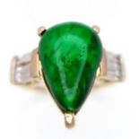 A 9K Yellow Gold Emerald with White Stone Shoulders Ring. Size J/K, 2.9g total weight.