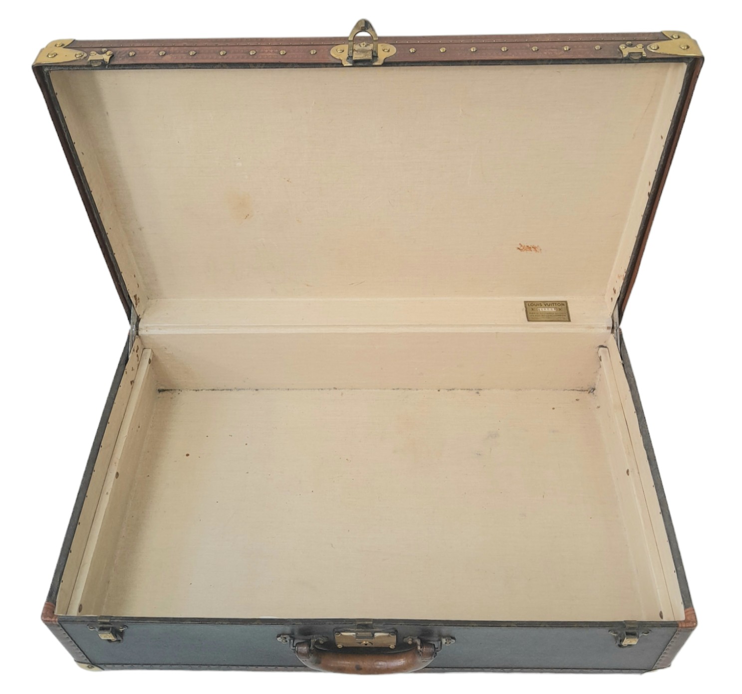 A Vintage Possibly Antique Louis Vuitton Trunk/Hard Suitcase. Canvas monogram LV exterior with - Image 7 of 16