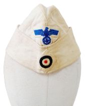 WW2 German Kriegsmarine Enlisted Mans/Nco’s White Overseas Summer Cap. Makers Marked: Kempel &