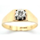 A 9ct Yellow Gold Diamond Signet Ring, 0.03ct diamond, 2g weight, ring size O. ref: SH1472I