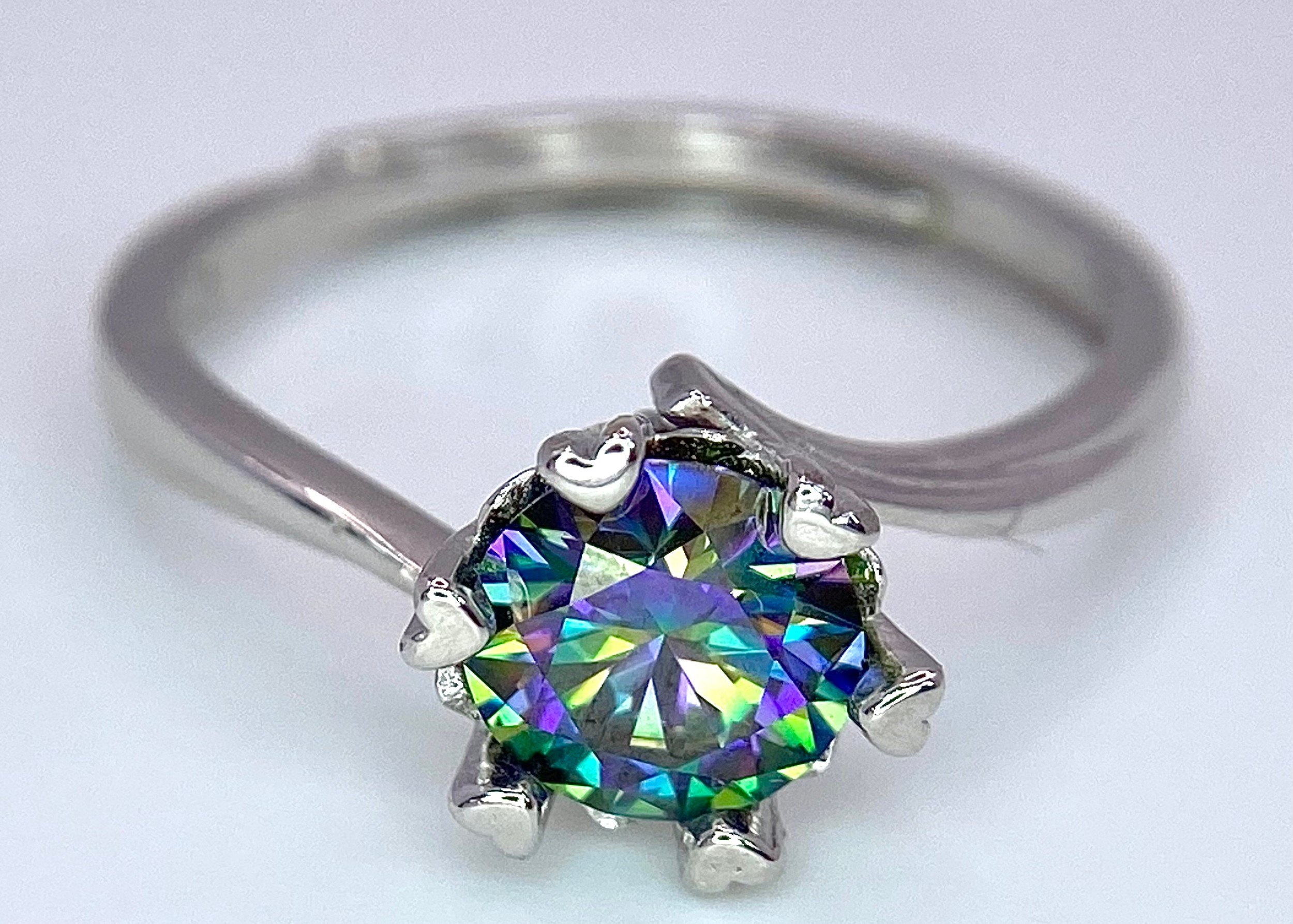 A 1ct Rainbow Moissanite and 925 Silver Ring. Size N. Comes with a GRA certificate. - Image 4 of 7