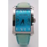 A Cuervo Sobrinos Habana Automatic Ladies Watch. Blue leather strap. Stainless steel case - 29mm.