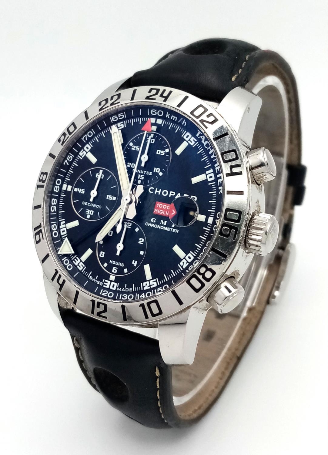 A Chopard Mille Miglia Automatic Gents Watch. Black leather strap. Stainless steel case - 42mm.