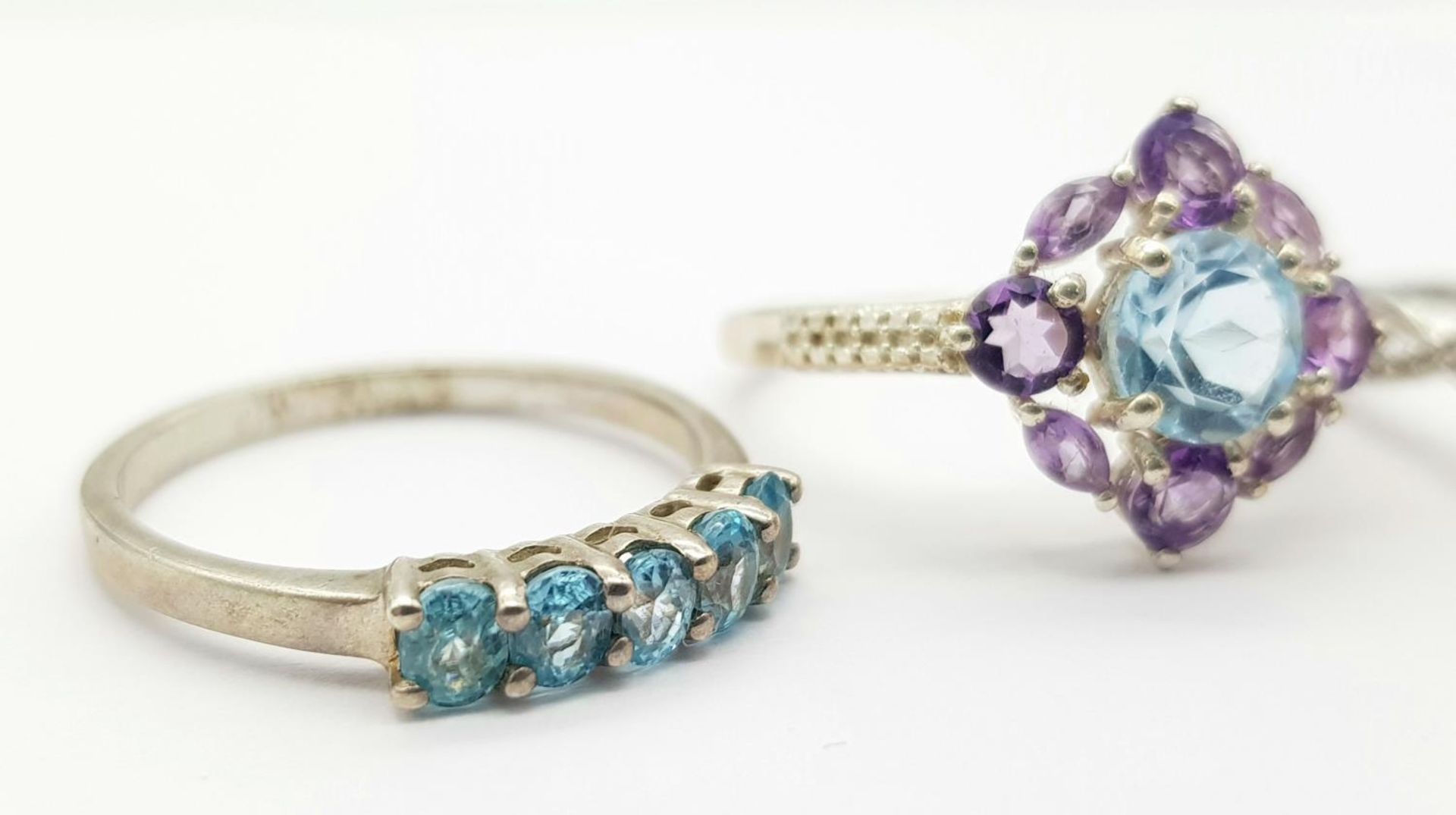 Three 925 Silver Different Style Stone Set Rings. Sizes: N, S and T. - Image 3 of 5