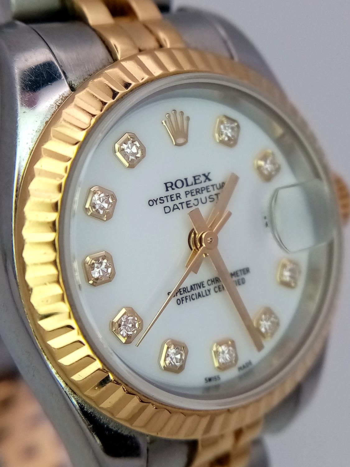 A Rolex Oyster Perpetual Datejust, Diamond Bi-Metal Ladies Watch. 18k gold and stainless steel - Image 4 of 9