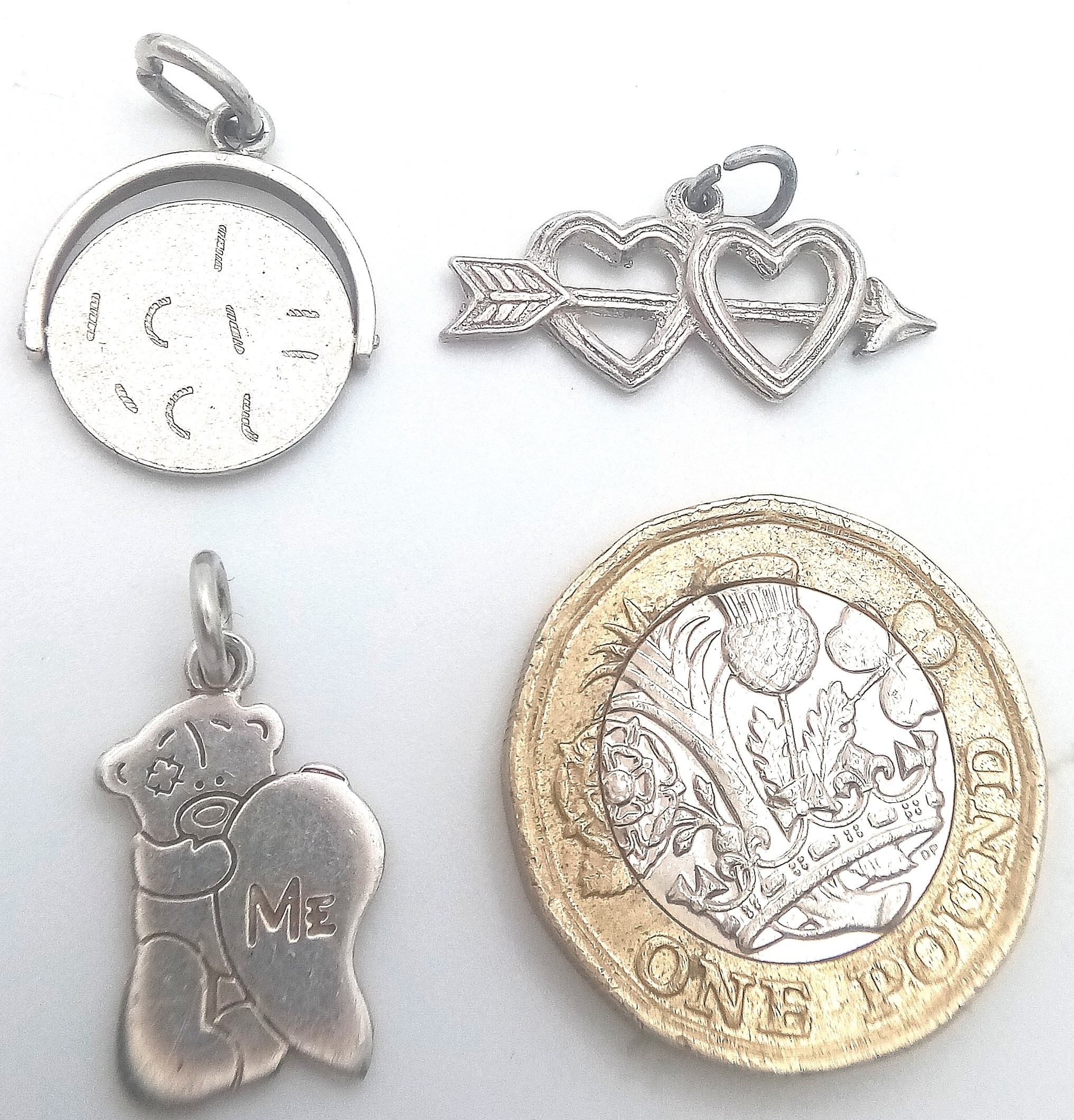 3 X STERLING SILVER LOVE THEMED CHARMS - DOUBLE HEART & ARROW, ME TO YOU TEDDY, AND I LOVE YOU - Image 3 of 4
