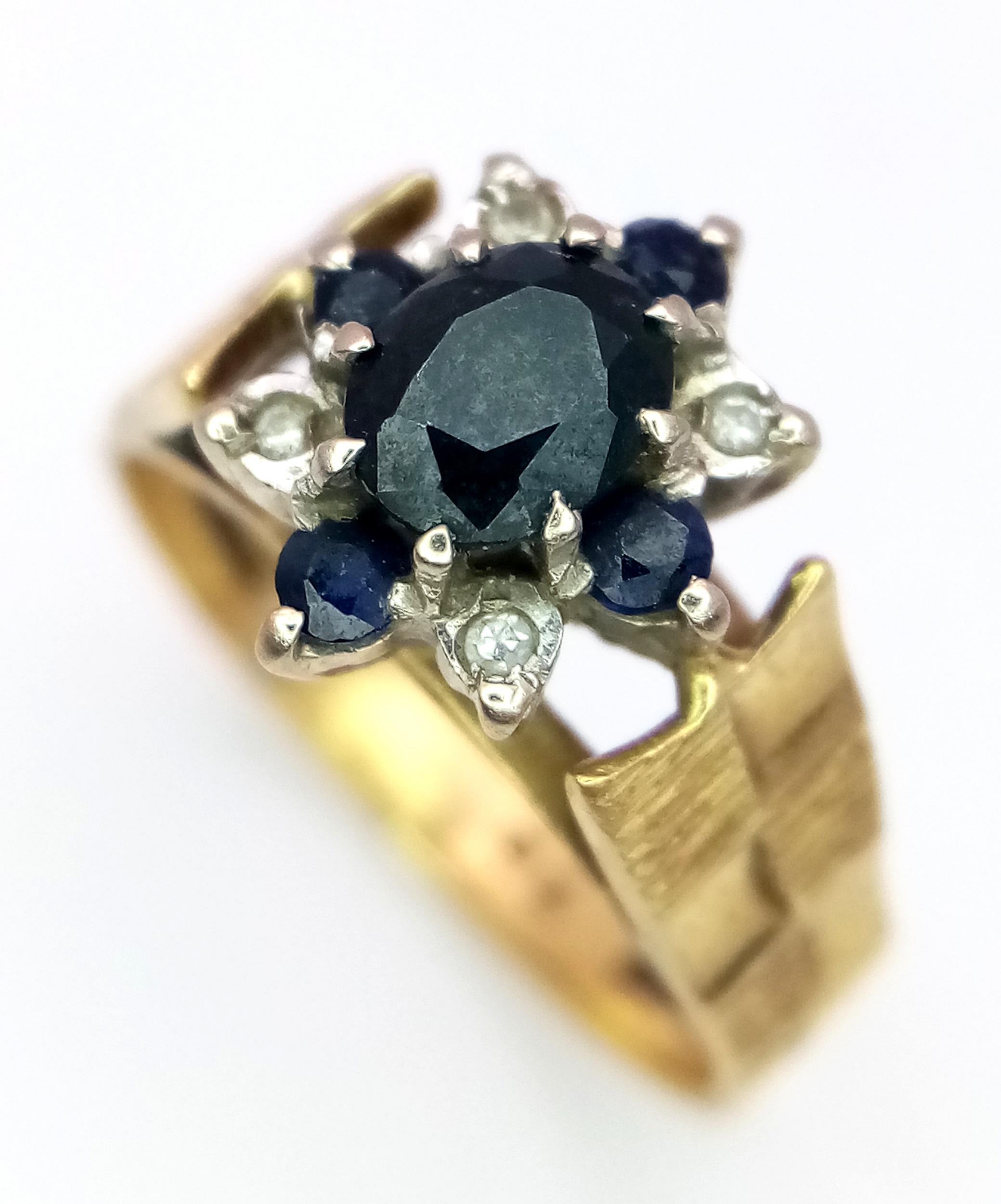 A Vintage 9K Yellow Gold Sapphire and Diamond Signet Ring. Size J 1/2. 4.4g total weight. - Image 3 of 6