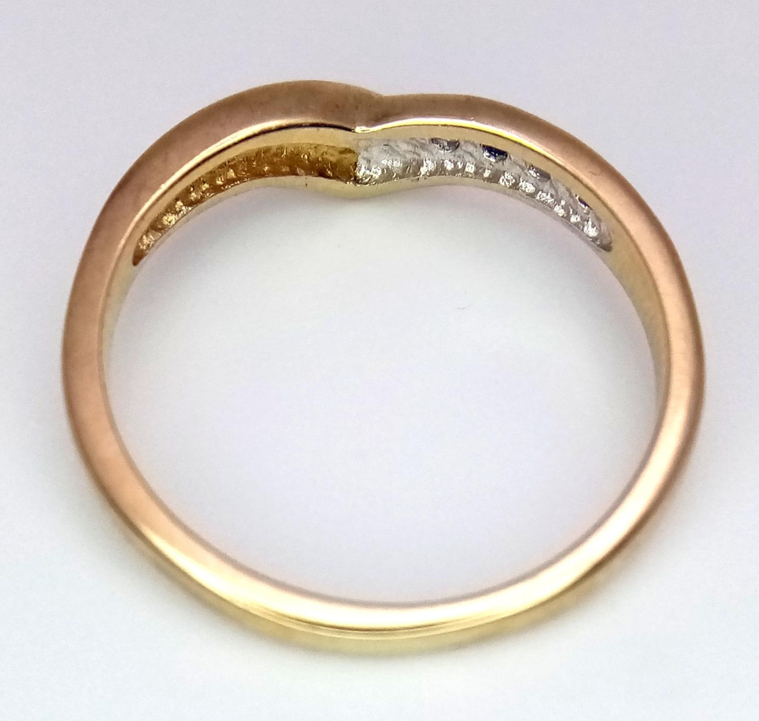 A 9K YELLOW GOLD DIAMOND & SAPPHIRE WISHBONE RING 1.8G SIZE L. ref:SPAS 9009 - Image 4 of 5