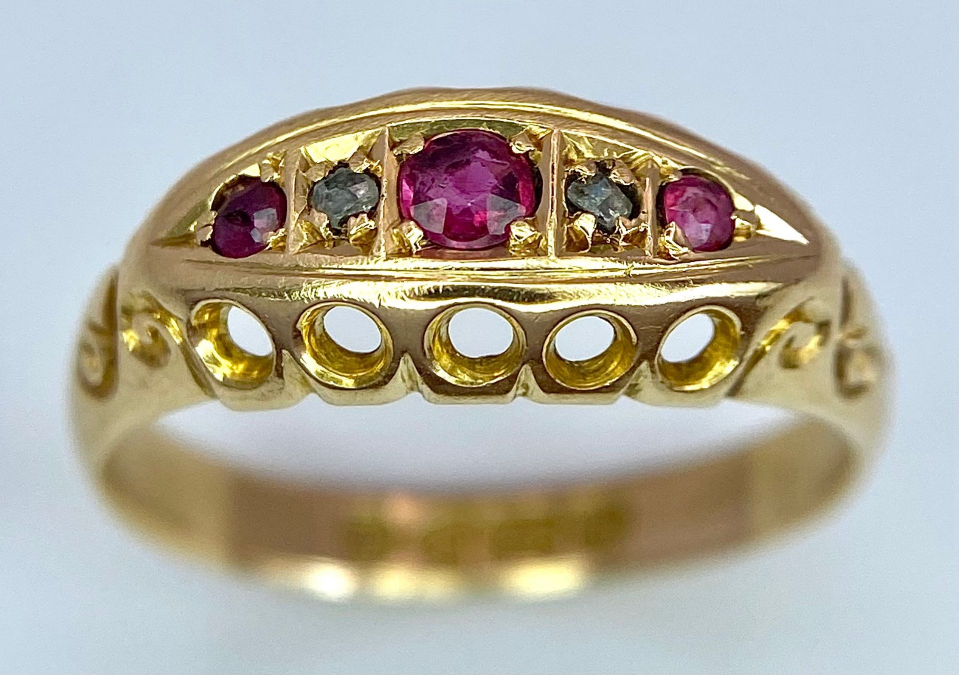 A 18K YELLOW GOLD ANTIQUE DIAMOND & RUBY RING 2.3G SIZE L HALLMARKED CHESTER 1729 A/S 1040 - 2 - Image 3 of 6