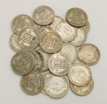 A Parcel of 24 Pre-1947 Silver Sixpences. Comprising 9 x 1946 and 15 x WW2 Dates. 66.08 Grams.