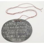 WW1 Imperial German Dog Tag to a Soldier in a Heavy Machine Gun Section.