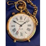 ROTARY POCKET WATCH with ALARM. Finished in Gold Tone with matching Chain. Complete with original