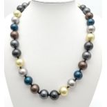 A Multi-Colour South Sea Pearl Shell Beaded Necklace. 12mm. Necklace length - 45cm length.