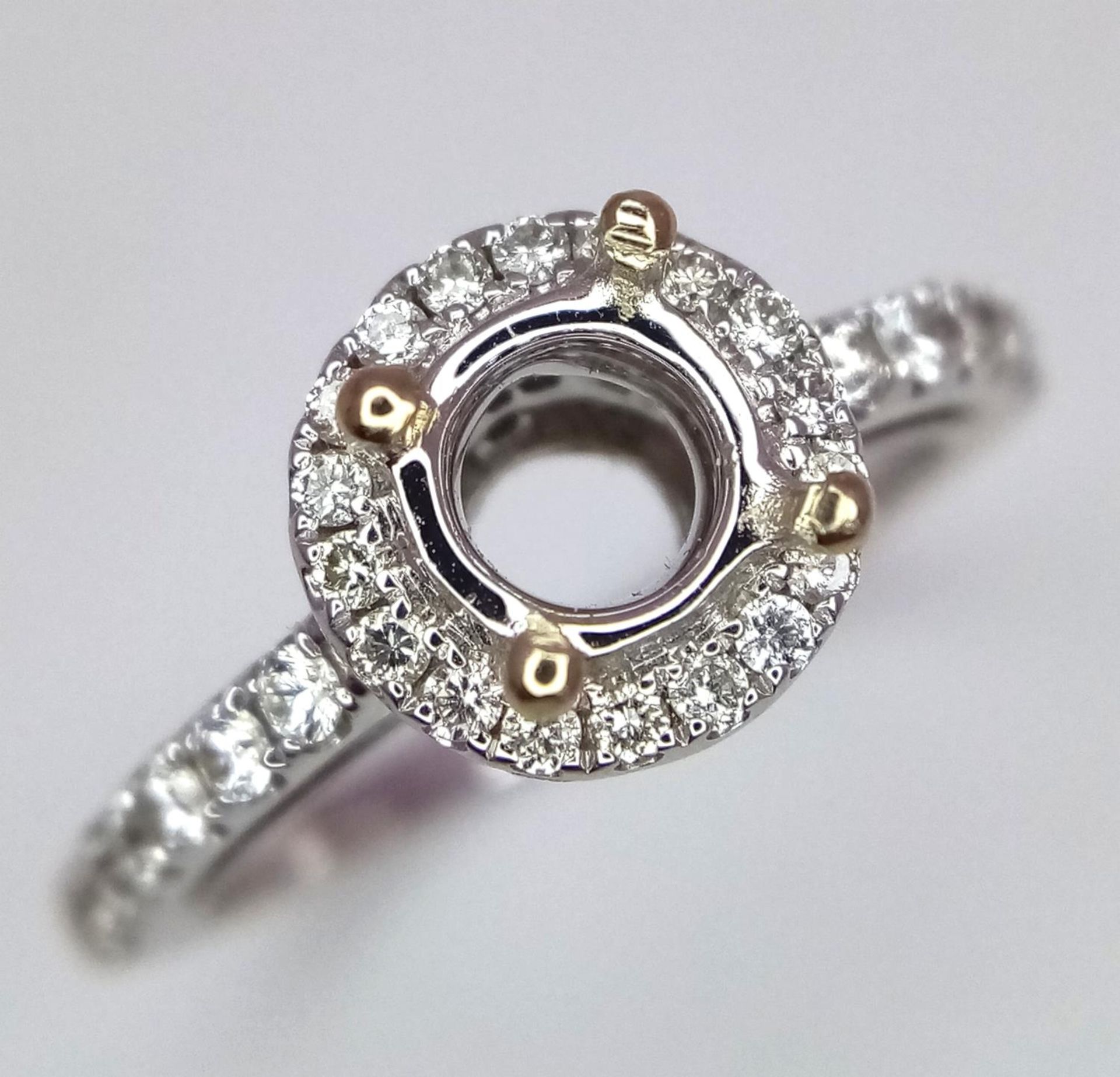 AN 18K WHITE GOLD DIAMOND HALO SOLITAIRE RING MOUNT WITH DIAMOND SET SHOULDERS. Ready to set your - Bild 4 aus 8