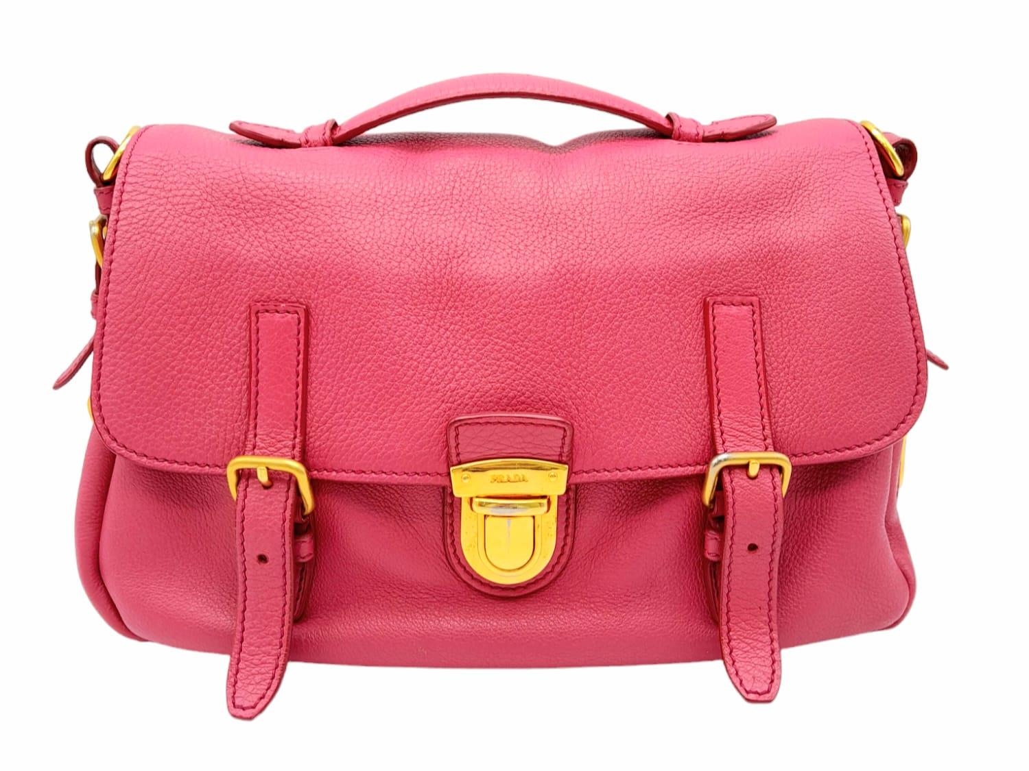 A Prada Vitello Daino satchel bag, soft pink leather, matching leather/fabric interior, gold tone