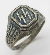 3rd Riech Waffen SS Lightning Bolt Runes Silver Kanteen Ring. UK Size “V” US Size 10.5. So called