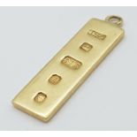 A 9K YELLOW GOLD INGOT PENDANT 1.5G , 21mm x 6mm. SC 9016