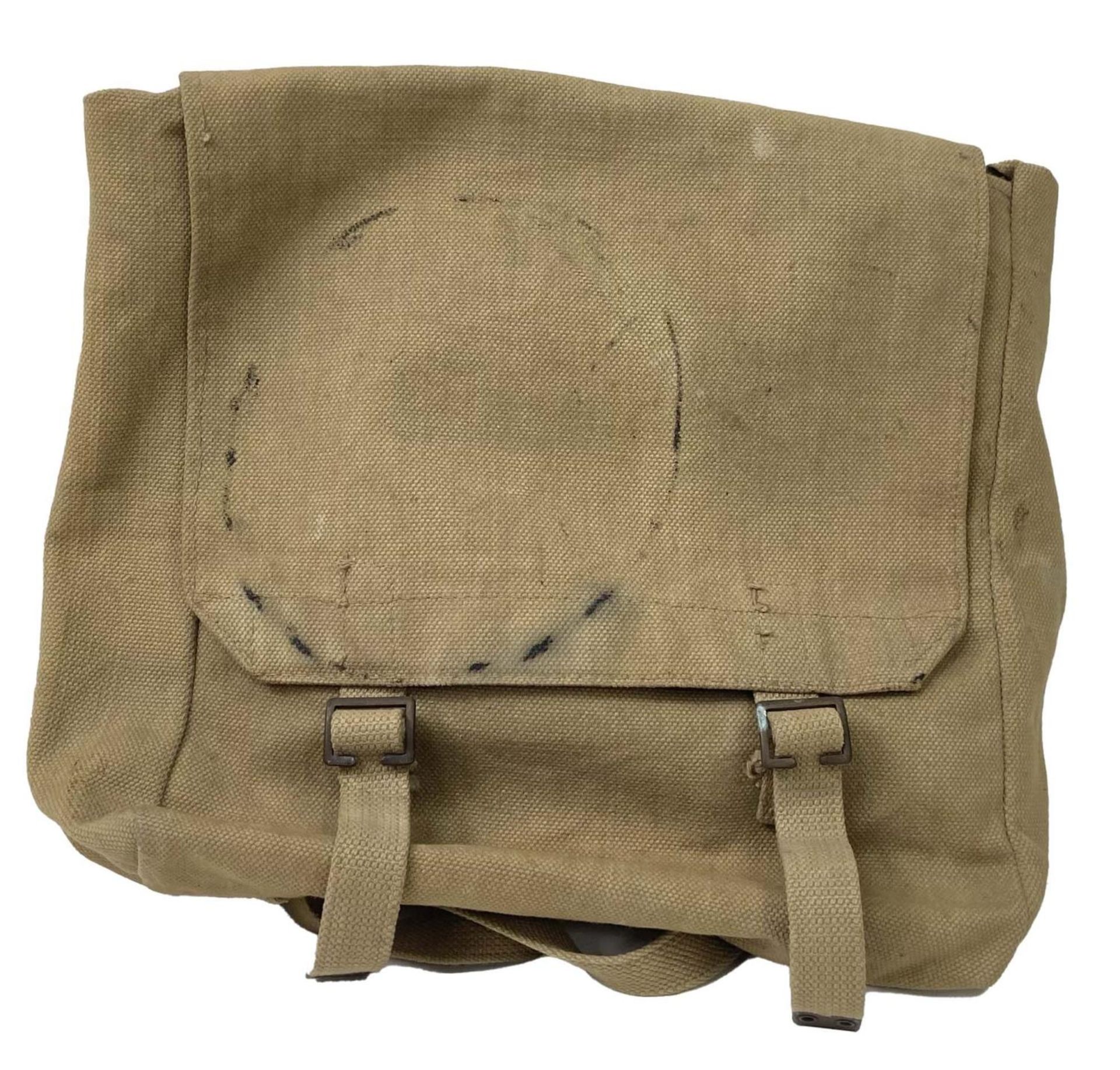 A British Army 1937 pattern webbing large pack, complete with ‘L’ straps and extension straps. Dated