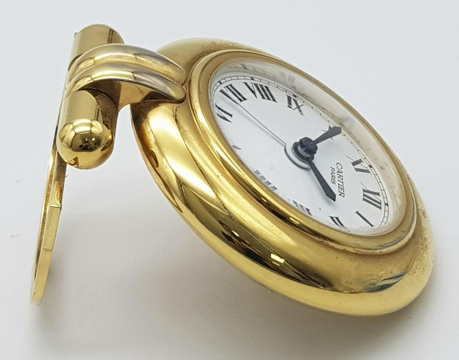 A Gold Plated Cartier Colisee Art Deco Travel Desk Clock. White dial with Roman numerals. 78mm - Image 3 of 8