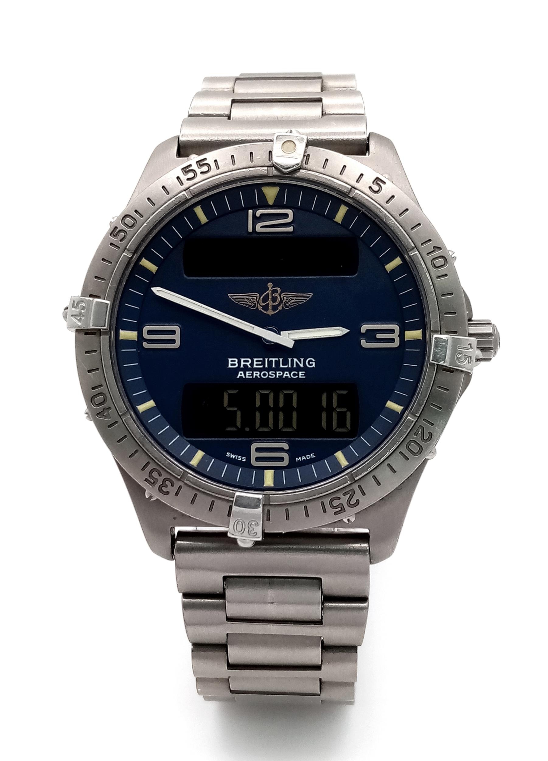 A Breitling E56062 Aerospace Quartz Pilots Watch. Titanium bracelet and case - 40mm. Blue dial - Image 2 of 9