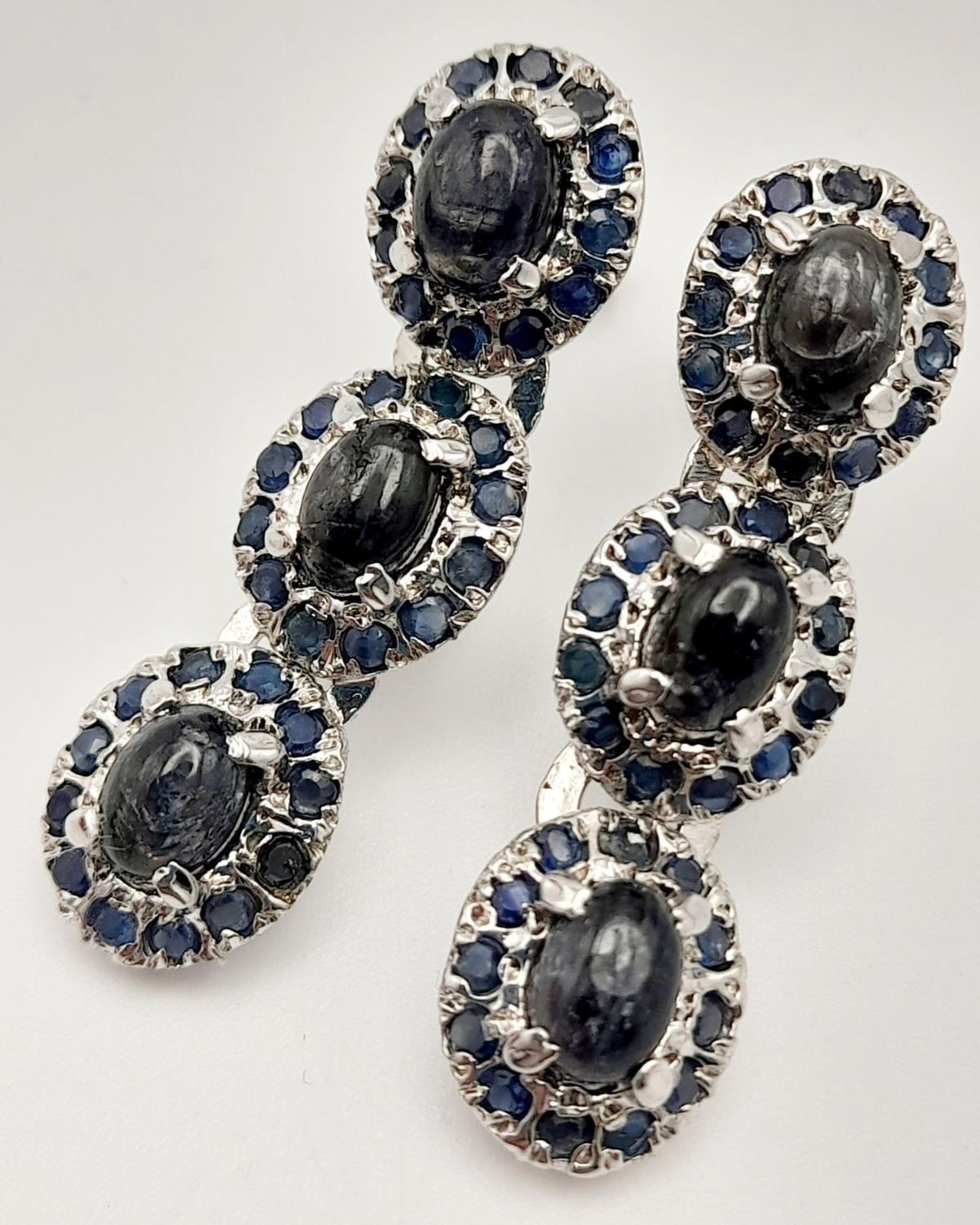 A Blue Sapphire Silver Choker Necklace with Matching Drop Earrings. Both set in 925 sterling silver. - Image 2 of 6