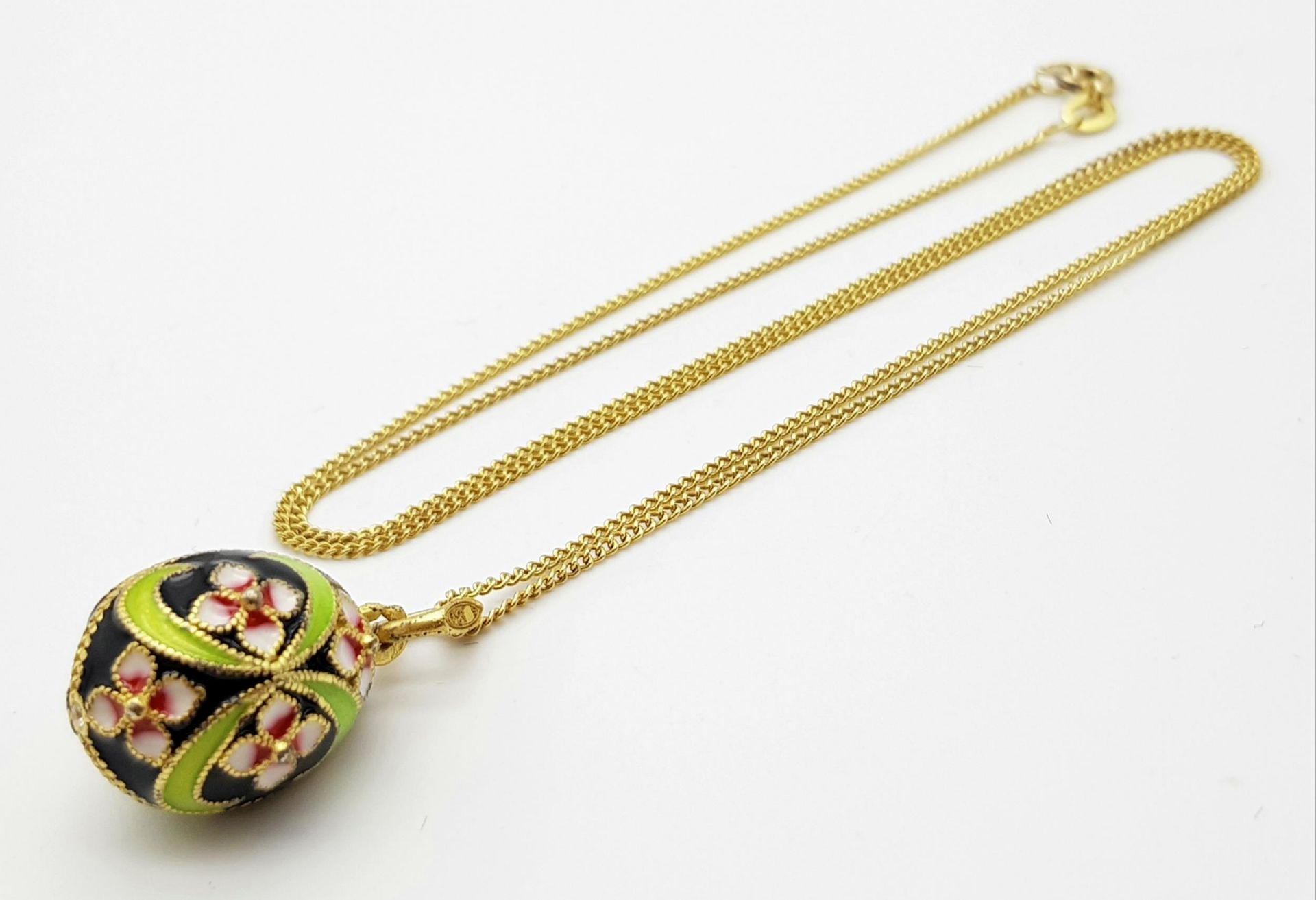 A Rare, Vintage or Older, Imperial Russian Design, Silver Gilt Gem Set Enamel Egg Pendant - Image 2 of 6