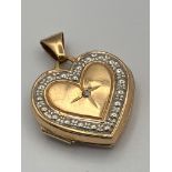 9 carat yellow GOLD, HEART LOCKET with DIAMOND DETAIL. Full UK Hallmark.1.0 grams. 2.1 cm drop.