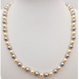 A truly elegant, 14 K yellow gold plated, Mallorca pearl necklace, with alternating metallic grey