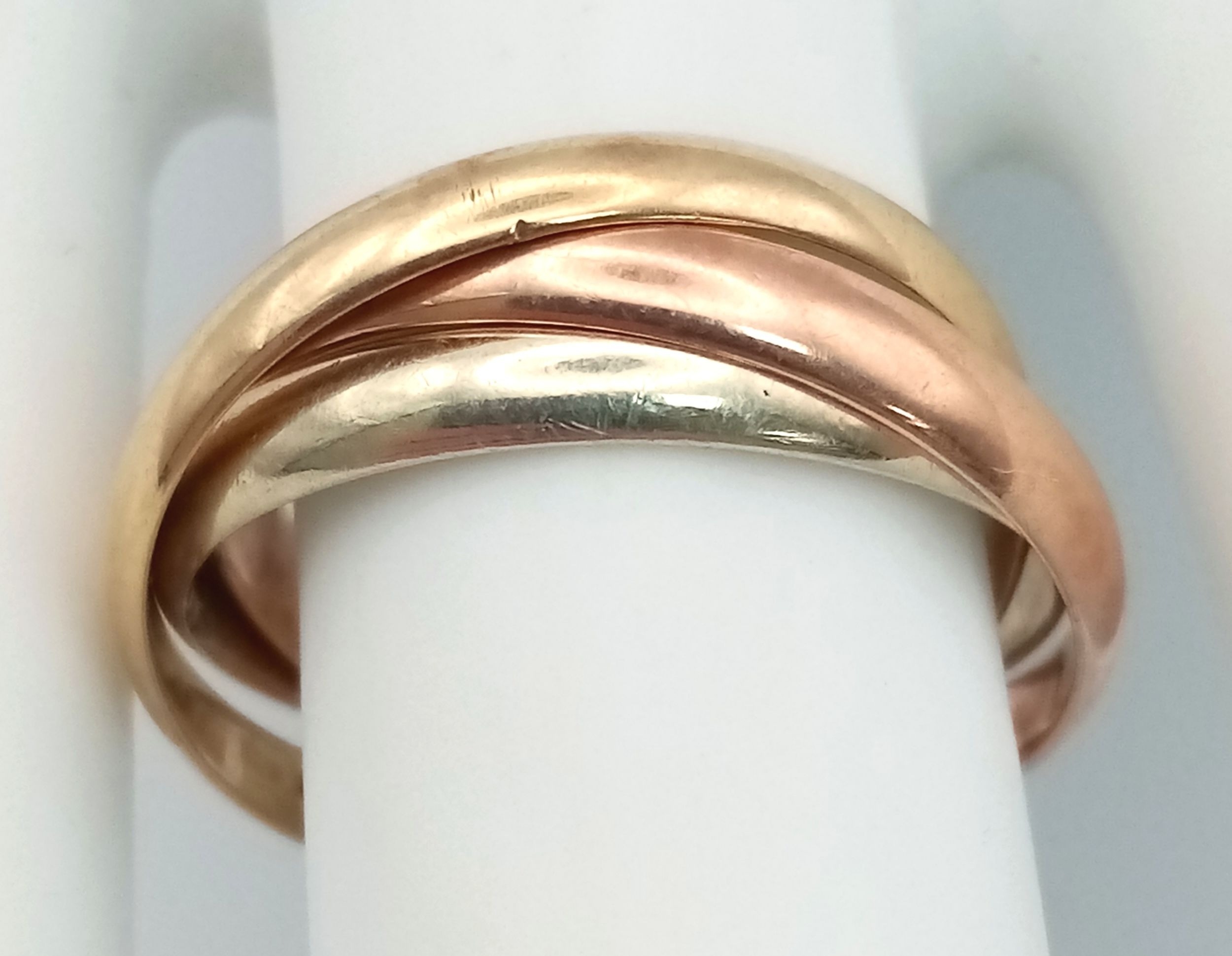 A Vintage 9K Tri-Colour Gold Russian Wedding Ring. Size N. 4g. Full UK hallmarks. - Image 3 of 4