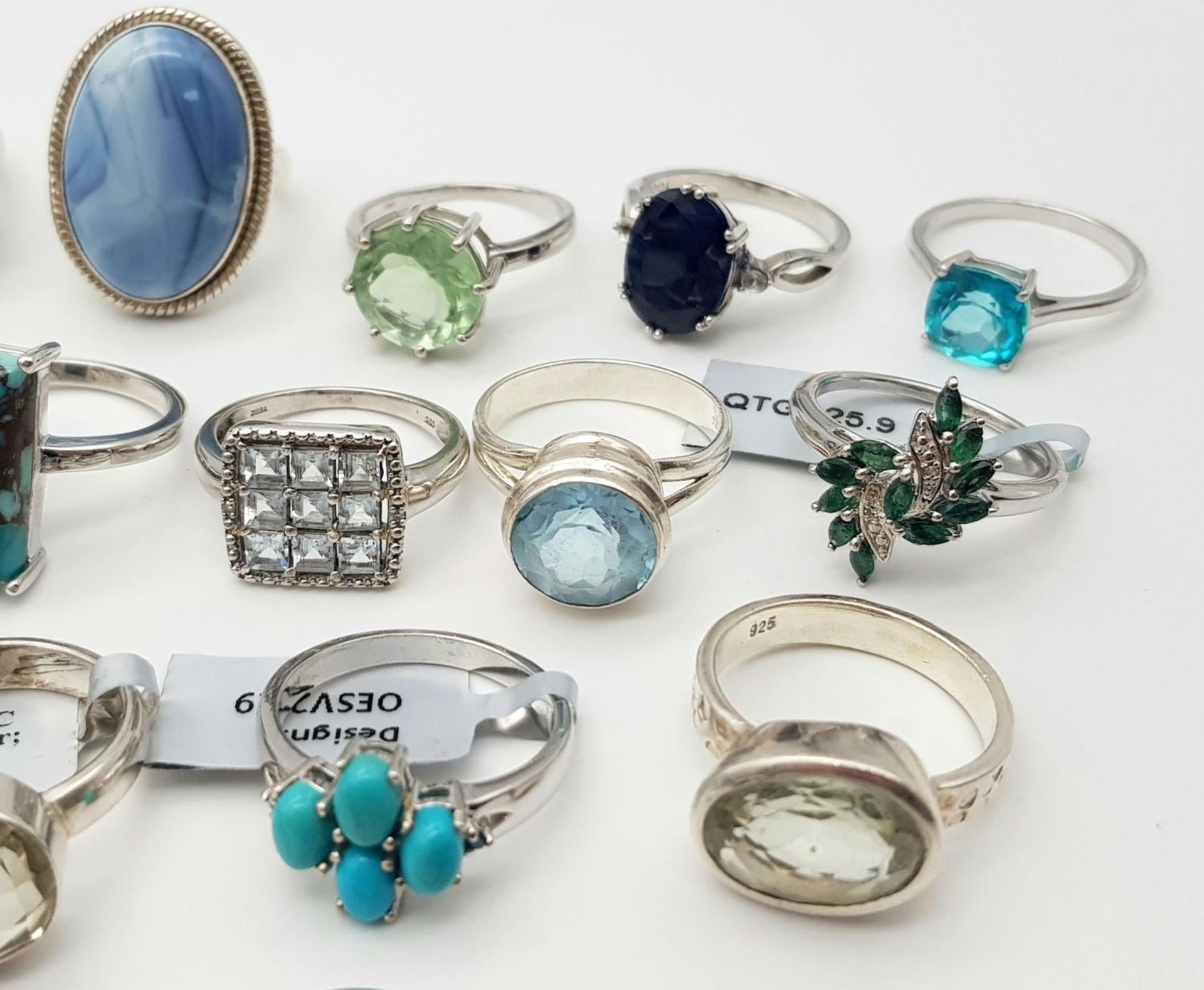 An impressive collection of forty sterling silver rings in a variety of designs. all adorned with - Image 6 of 7