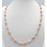 A 925 Silver and Gilded Bauble Necklace - 44cm. 19.5g