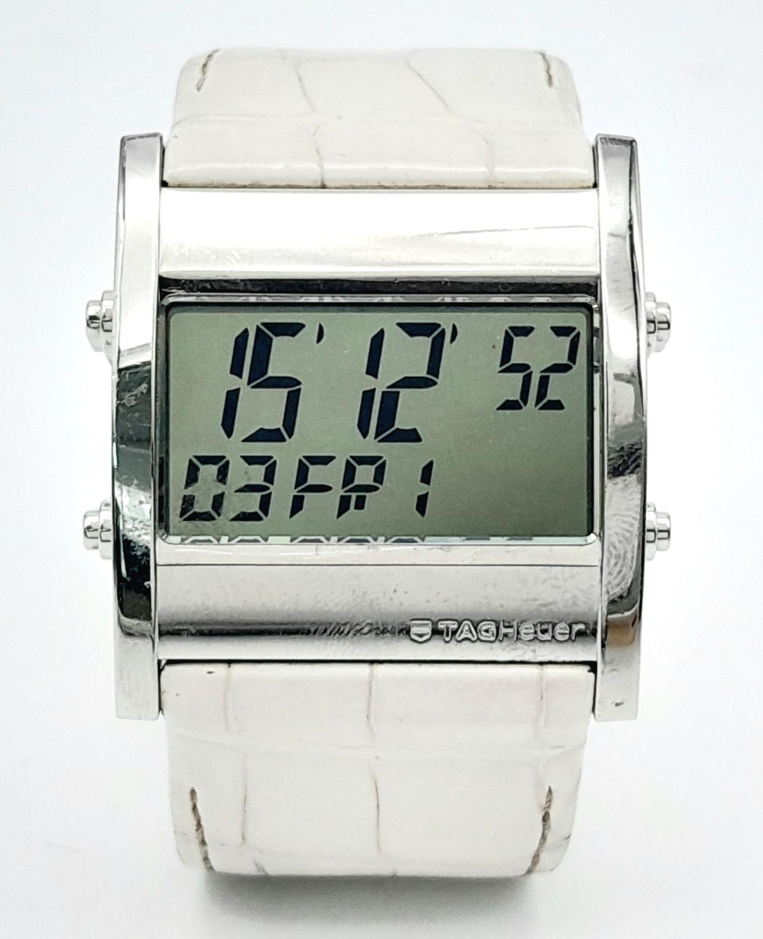 A Rare Tag Heuer Microtimer Digital Quartz Watch. White Alligator leather strap. Chrome coated - Bild 4 aus 9