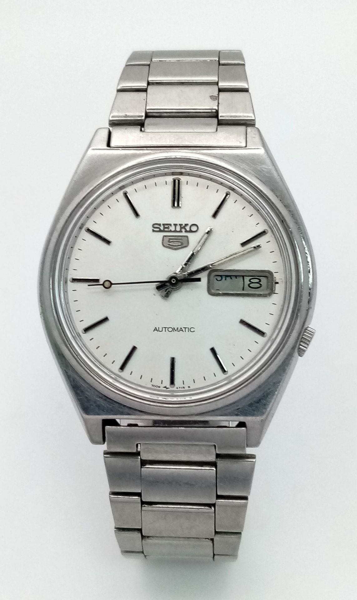 A Vintage Seiko 5 Automatic Gents Watch. Stainless steel bracelet and case - 37mm. Silver tone - Bild 2 aus 7