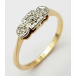 AN 18K YELLOW GOLD & PLATINUM VINTAGE DIAMOND RING. Size L, 2g total weight. Ref: SC 9051