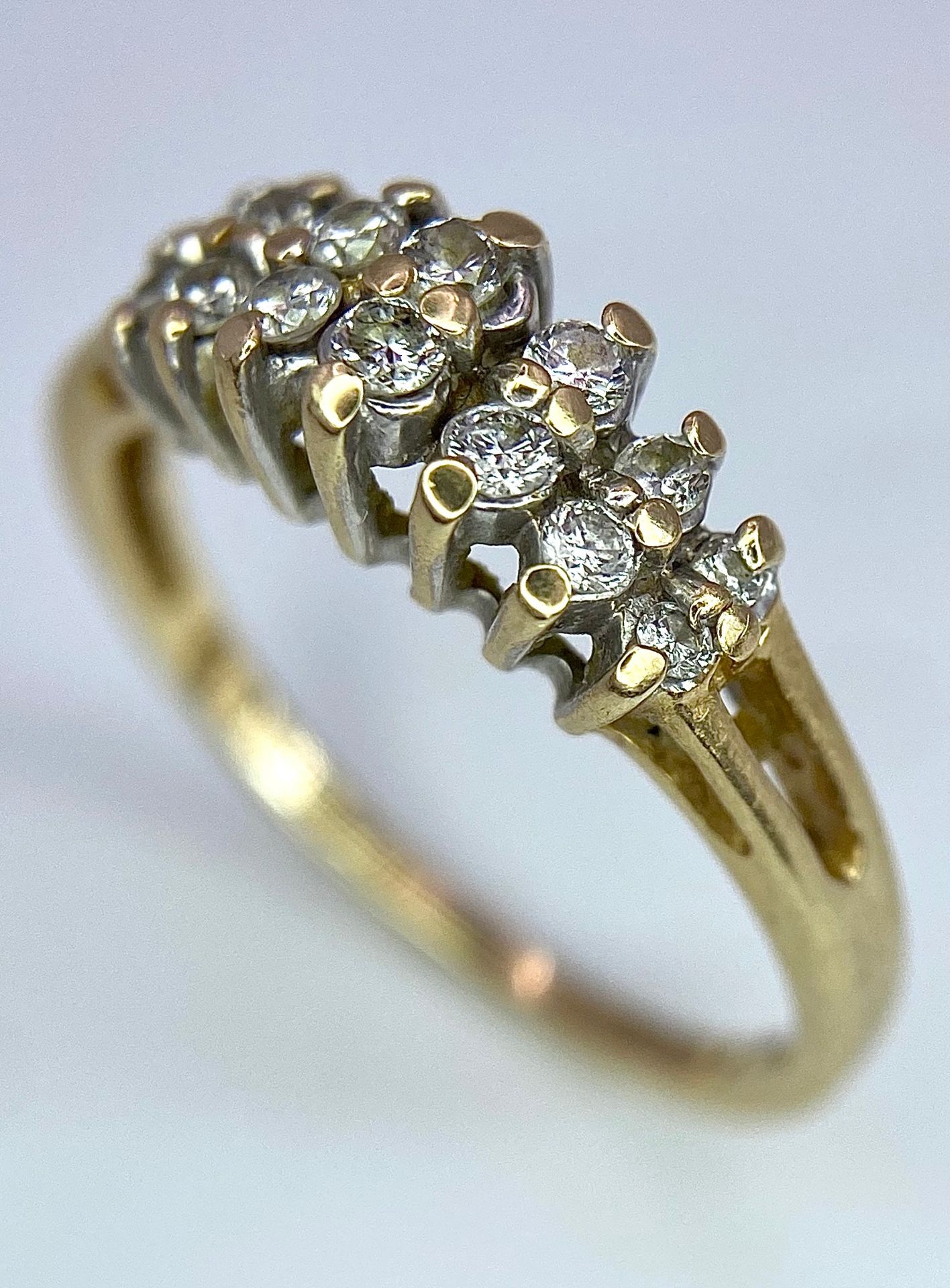 A 14K YELLOW GOLD 2 ROW DIAMOND RING. 0.25ctw, size N, 2.3g total weight. Ref: SC 9029 - Image 3 of 7